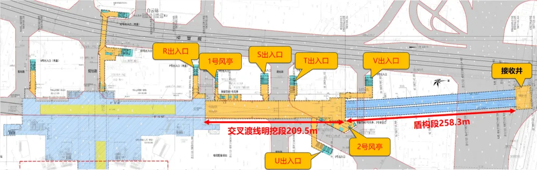 Guangzhou Fangbai Intercity Railway Baiyun Station shield tunneling section project overview diagram