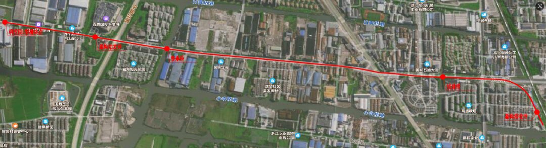 Jiashan to Xitang railway project overview map showing the shield tunneling section and surrounding urban conditions